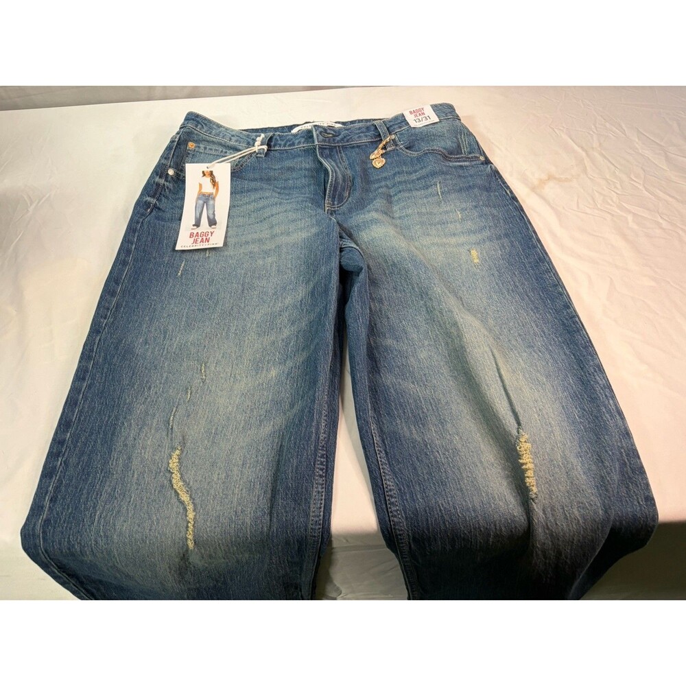 Celebrity Pink Women’s Medium Wash Distressed Wide Leg Jeans 13/31 NWT